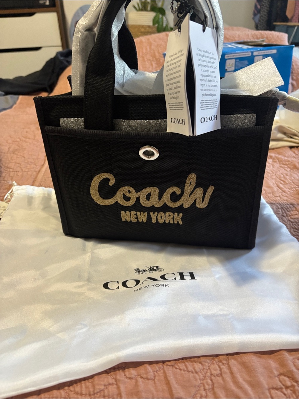 Coach Black Canvas Tote with Gold Script Logo - Picture 3 of 3